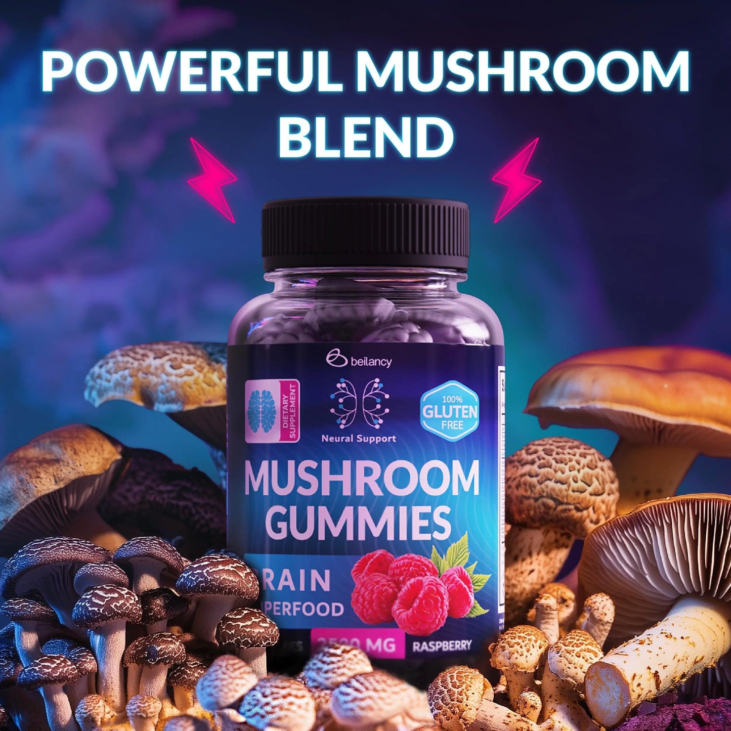 Mushroom Gummies Lion's Mane and Reishi for Cognitive Clarity 60 Gummies