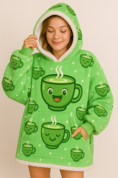 woozies™ Orginal - Giant Thick Fluffy Maccha Cup Hoodie Blanket