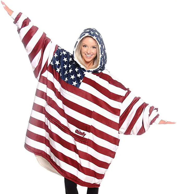 Flag Hoodie Blanket for Cozy Home Use
