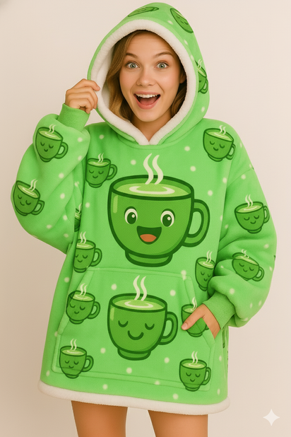 woozies™ Orginal - Giant Thick Fluffy Maccha Cup Hoodie Blanket