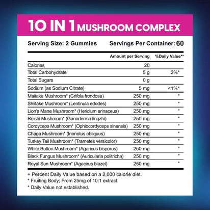 Mushroom Gummies Lion's Mane and Reishi for Cognitive Clarity 60 Gummies