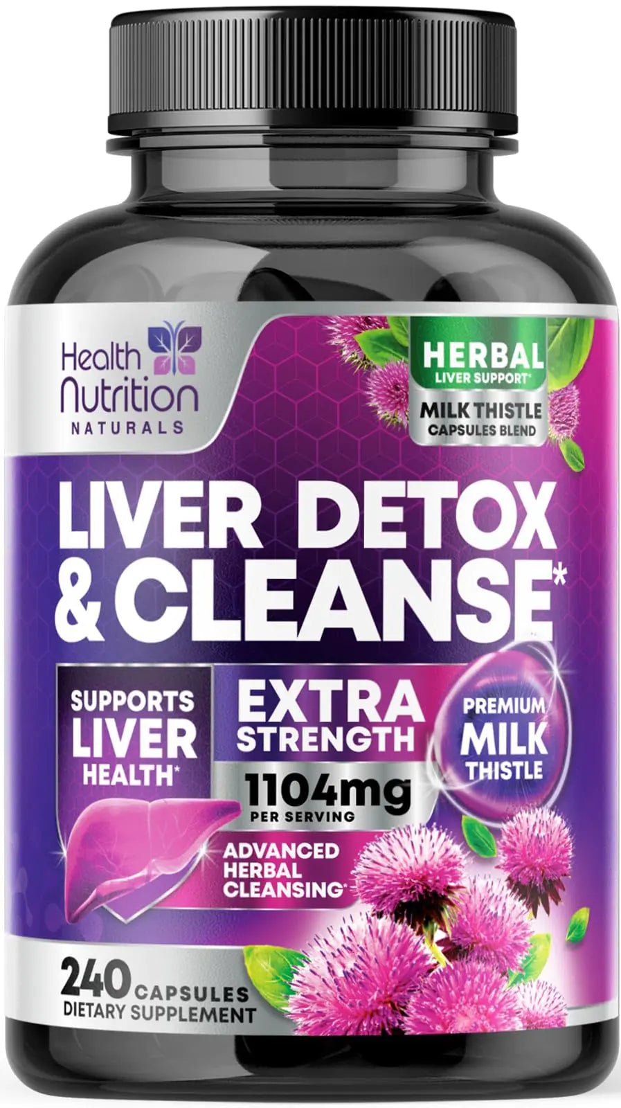 Gentle Liver Cleanse Detox & Repair Formula - Herbal Liver Support Supplement: Milk Thistle with Silymarin Artichoke Extract Dandelion Beet Chicory Root & Turmeric for Liver Health - 240 Capsules
