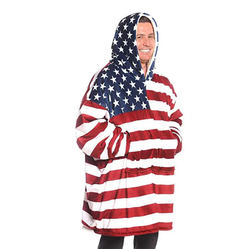 Flag Hoodie Blanket for Cozy Home Use